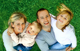 happy family on the lawn