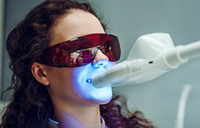 Woman having in-office whitening treatment